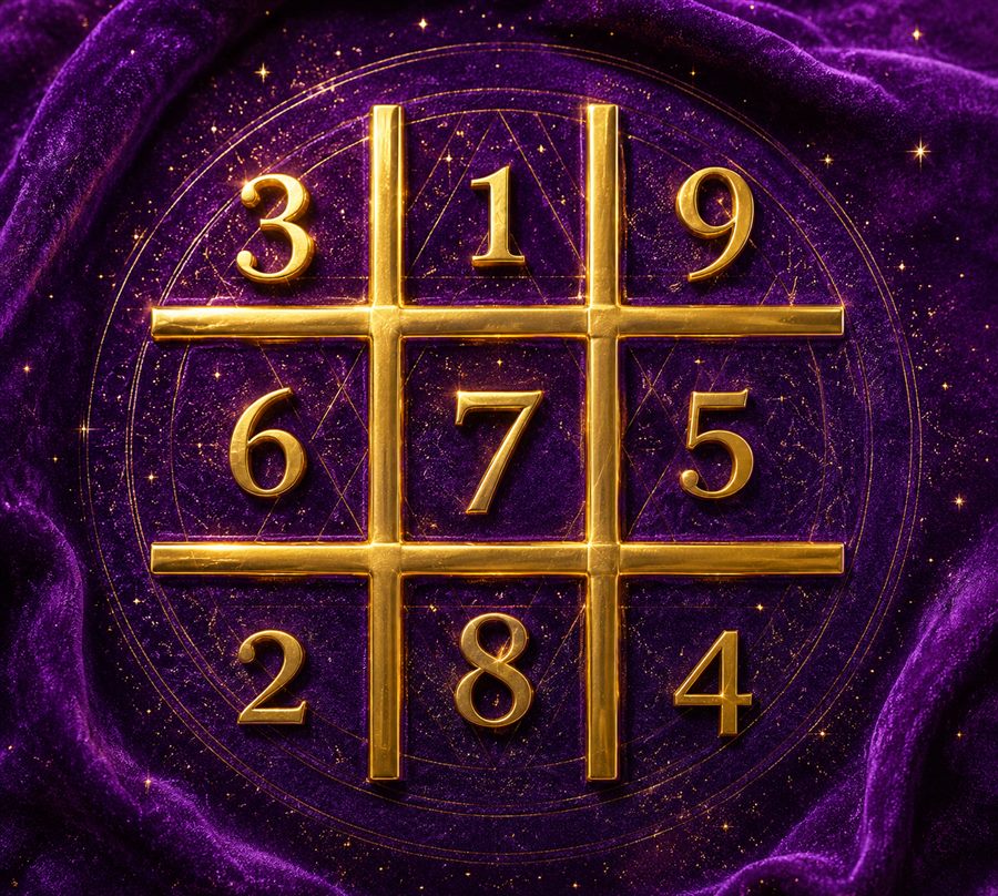 KannaK Ank golden numerology grid on royal purple velvet